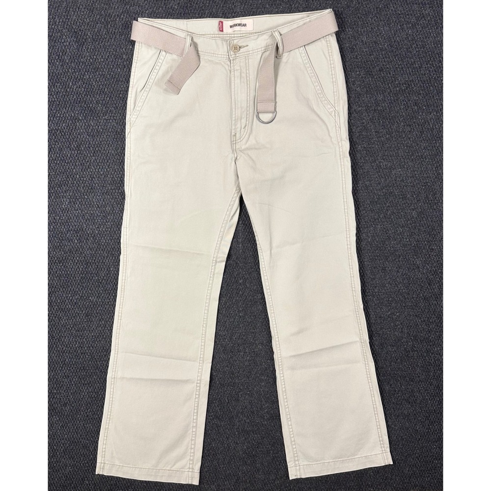 Vintage Y2K Levi's Workwear Pants Men 34x32 Tan Loose Boot Cut Belt Flap Pocket